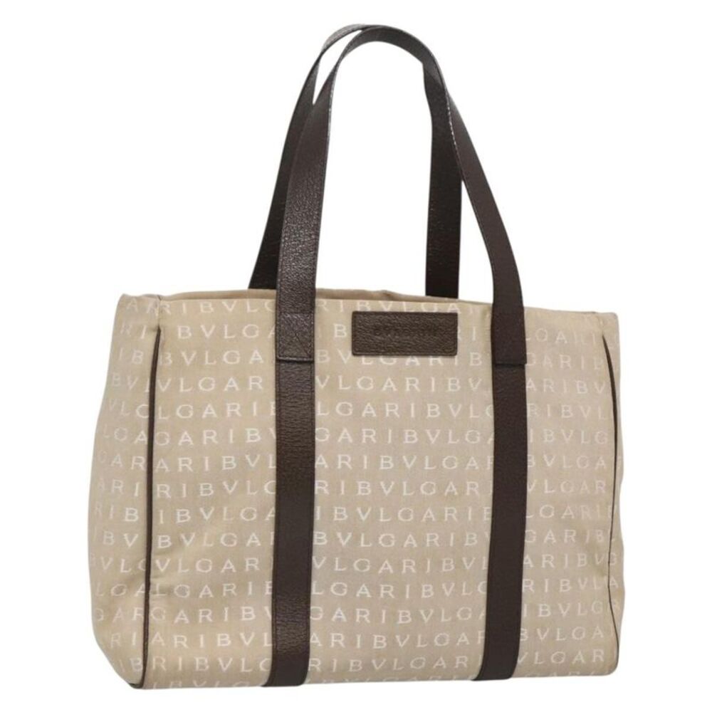 Bvlgari B.Zero1 Logomania Canvas With Leather Beige Canvas Tote Bag Bag